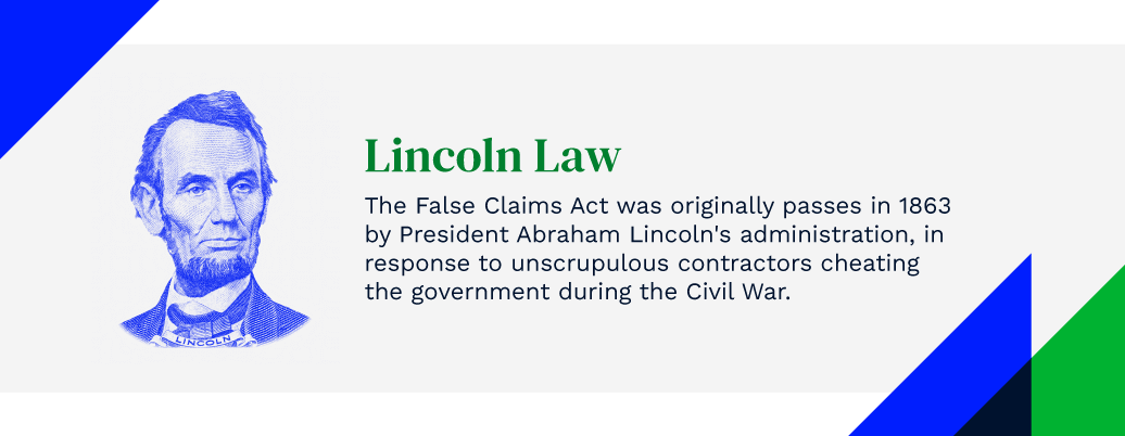 An image of Abraham Lincoln next to a description of the False Claims Act